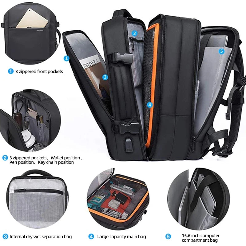 Sac à Dos PC Voyage Extensible Imperméable Homme Style Affaires
