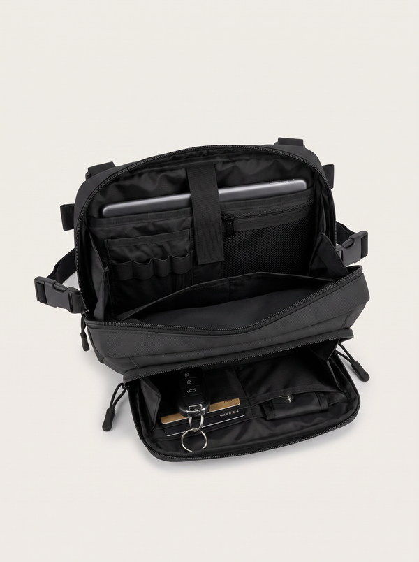 Sac Poitrine Randonnée Agile noir - vue ouverte compartiments