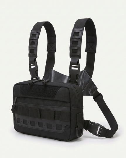 Sac Poitrine Randonnée Chasse Noir - vue trois-quarts