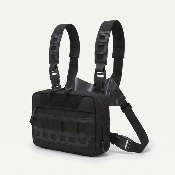 Sac Poitrine Randonnée Chasse Noir - vue trois-quarts