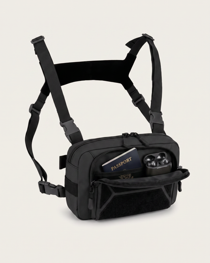 Sac Poitrine Randonnée Agile noir - avec passeport et écouteurs
