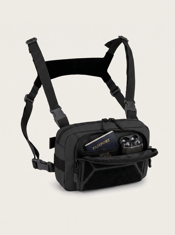 Sac Poitrine Randonnée Agile noir - avec passeport et écouteurs