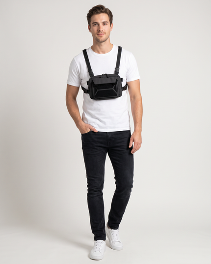Sac Poitrine Randonnée Agile noir - mannequin homme studio face