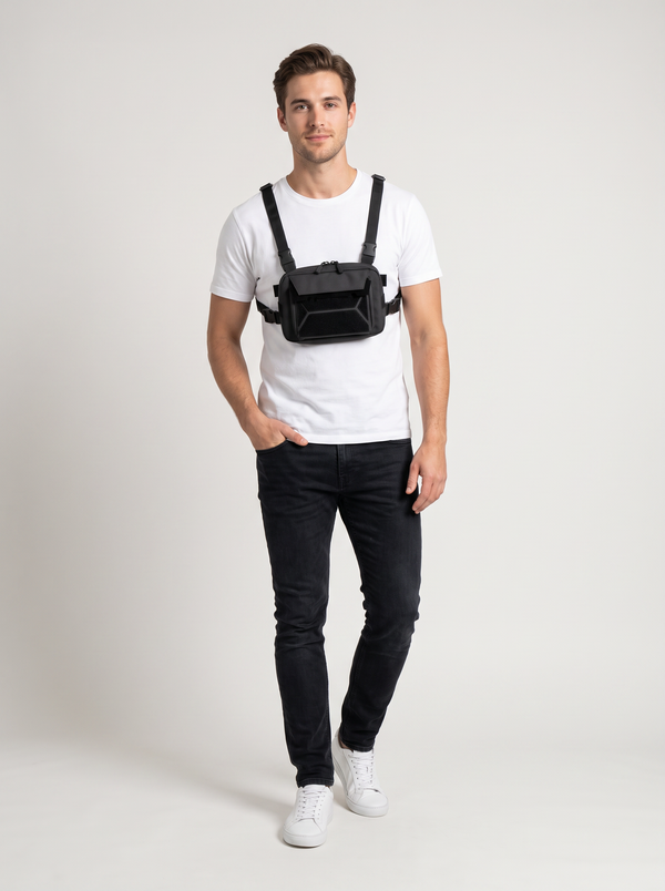 Sac Poitrine Randonnée Agile noir - mannequin homme studio face
