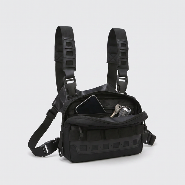 Sac Poitrine Randonnée Chasse Noir - avec téléphone et clés
