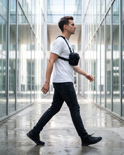 Sac Poitrine Randonnée Agile noir - mannequin homme rue européenne