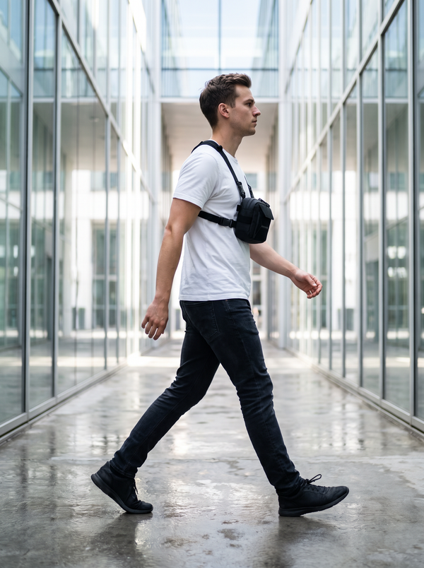 Sac Poitrine Randonnée Agile noir - mannequin homme rue européenne